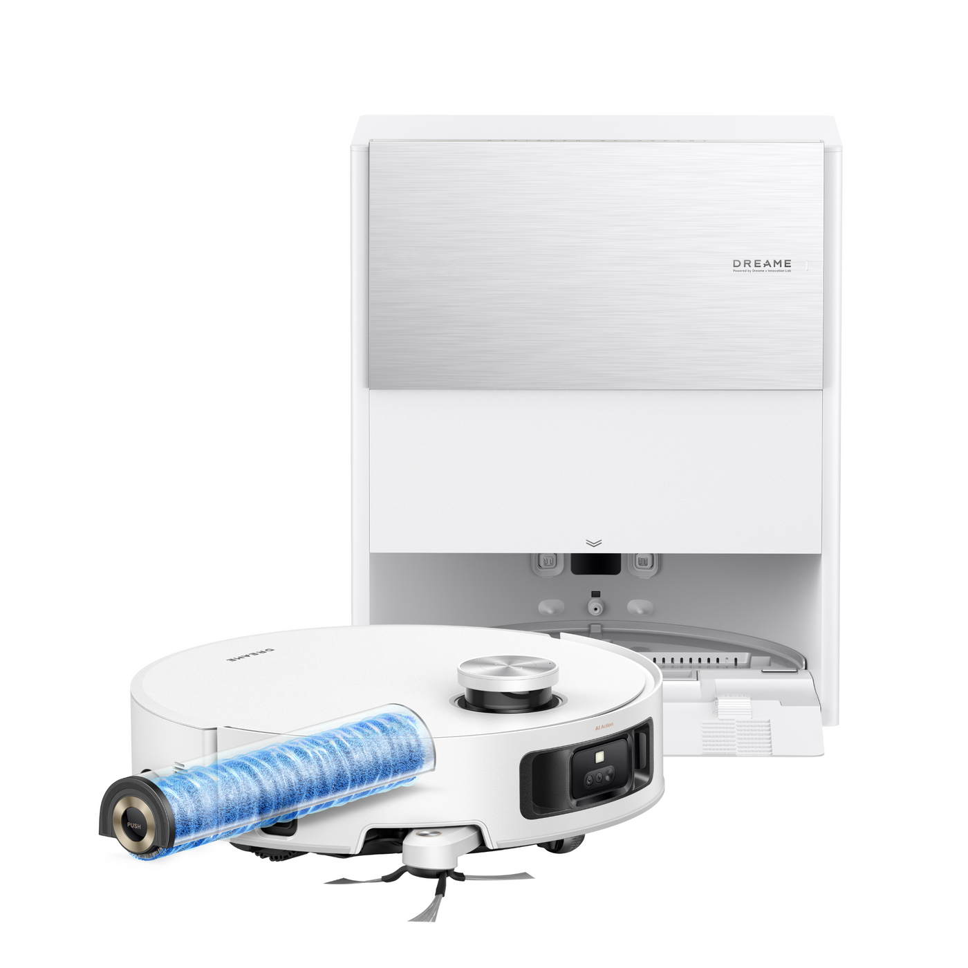Dreame SG Aqua 10 roller robot vacuum & mop with blue mop roller on base
