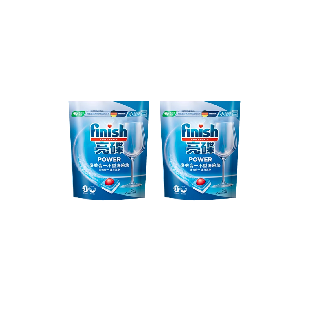 Dishwasher detergent tablet packs, blue Finish Power, 24 tablets (2-pack shown)