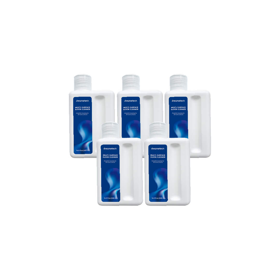5-pack multi-surface floor cleaner bottles for wet & dry vacuums, white with blue labels