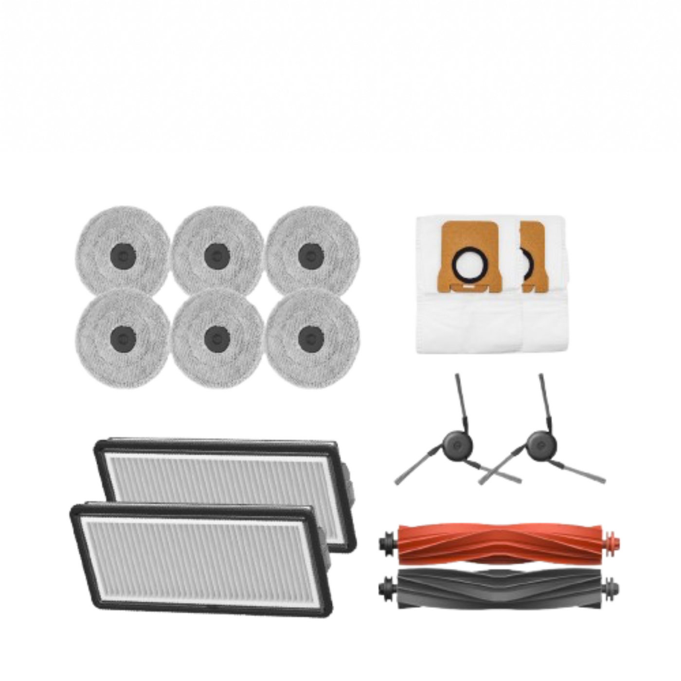 Robot vacuum accessory set with mop pads, filters, side brushes, and rollers