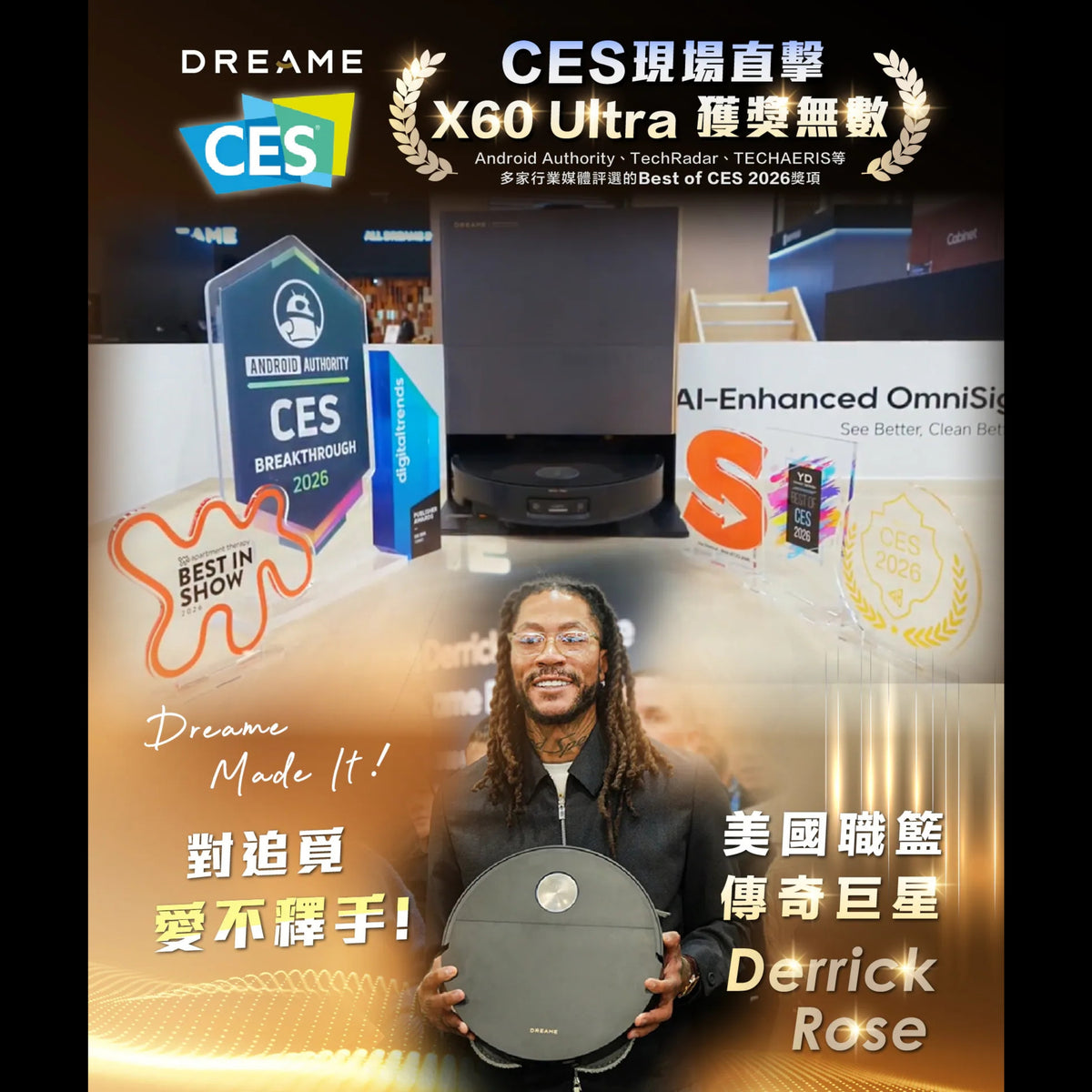 X60 Ultra robot vacuum & mop with automated cleaning base and award banner