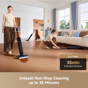 Cordless wet/dry vacuum with floor head, in-use on a smooth indoor floor