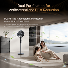 Standing air circulator fan with pedestal base, black finish