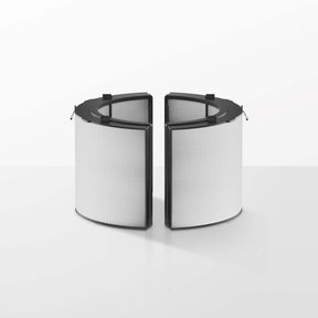 PM10 Air Purifier Fan Filter: two pleated filter cartridges, white media, dark frame