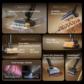 Dreame Steam Wet & Dry cordless vacuum floor head mit beleuchtetem Reinigungsstreifen