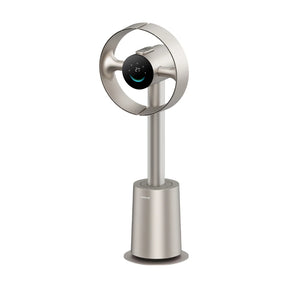Titanium Gold bladeless tower fan, circular grille and standing base