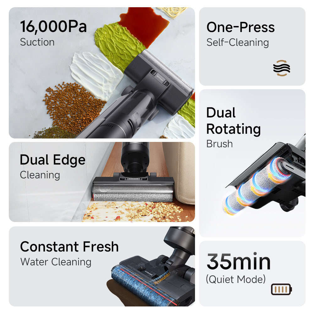 Infografik: Dreame G10 Pro mit One-Press Self-Cleaning und Dual Edge Cleaning