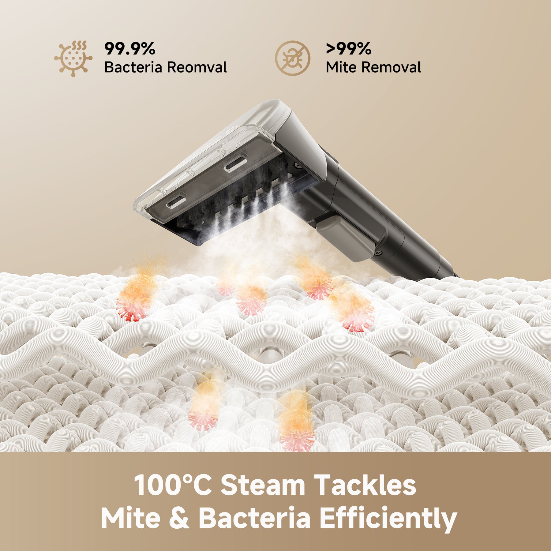 Dreame N20 steam spot cleaner head releasing steam over fabric surface