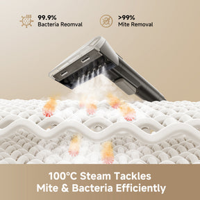 Dreame N20 steam spot cleaner head releasing steam over fabric surface