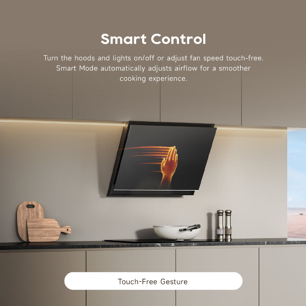 Dreame slanted canopy hood, black matte finish with touch-free control panel icon