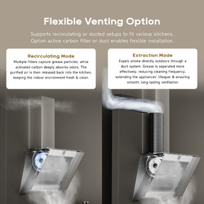 Dreame slanted canopy hood with flexible duct connection and stainless ventilation duct