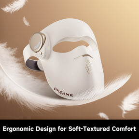 White ergonomic LED face mask with soft-textured comfort pads