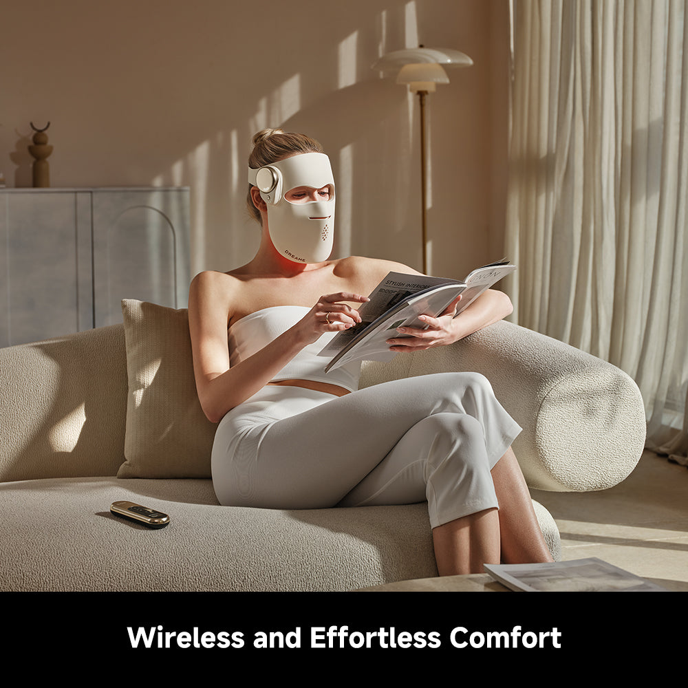 Wireless LED face mask worn while reading