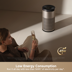 Dreame air purifier on the floor, designed for low energy consumption during use.