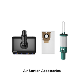 Dreame Air Station accessories set with suction head, dust bag, and HEPA filter