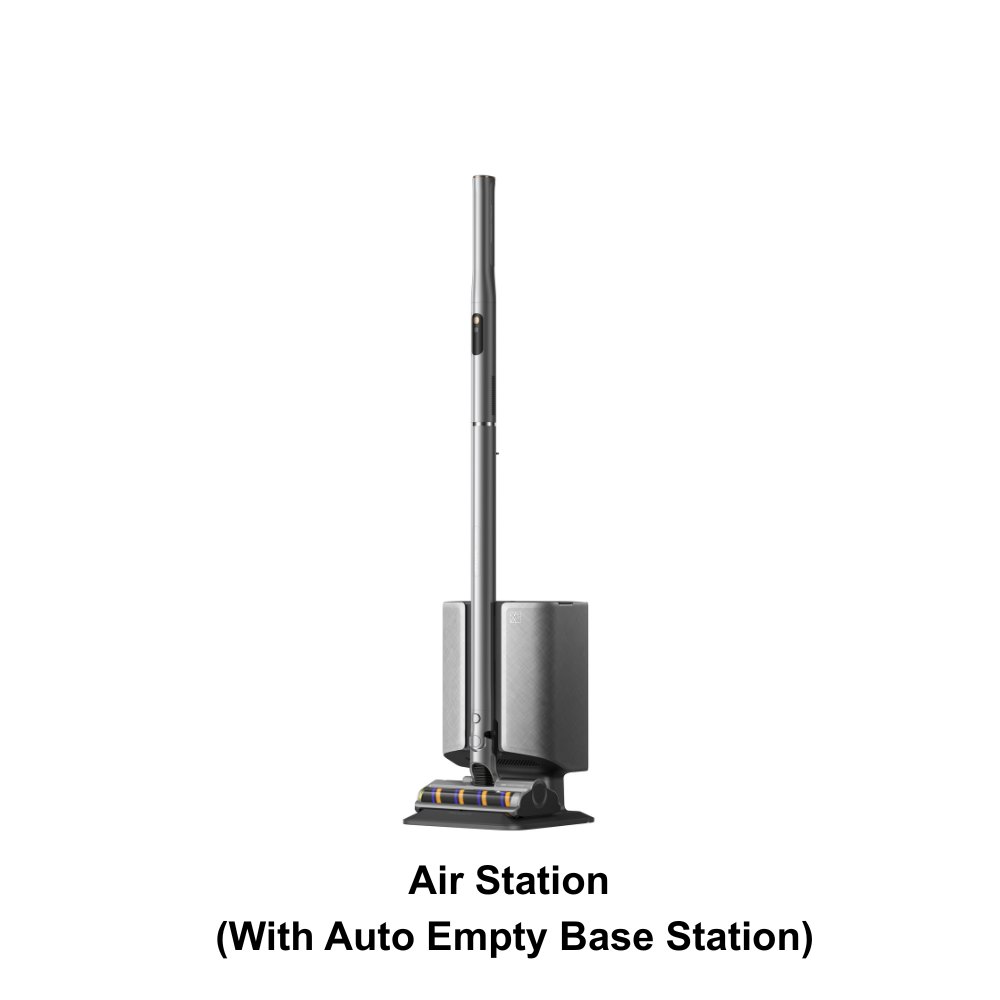 Cordless stick vacuum with auto-empty base station and floor cleaning head