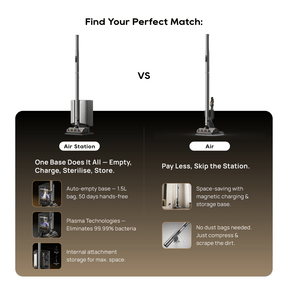 Cordless stick vacuum with charging and auto-empty Air Station base display