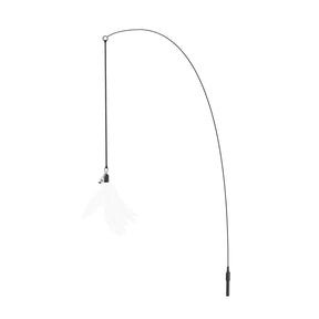 Cat teaser toy wand with curved string and small hanging feather detail