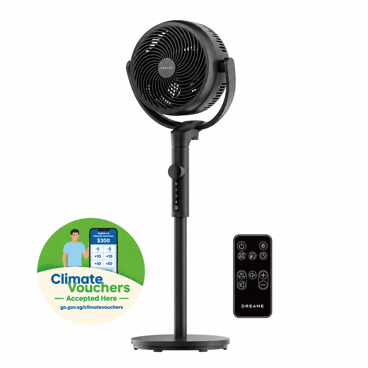 Black pedestal air circulator fan with remote control