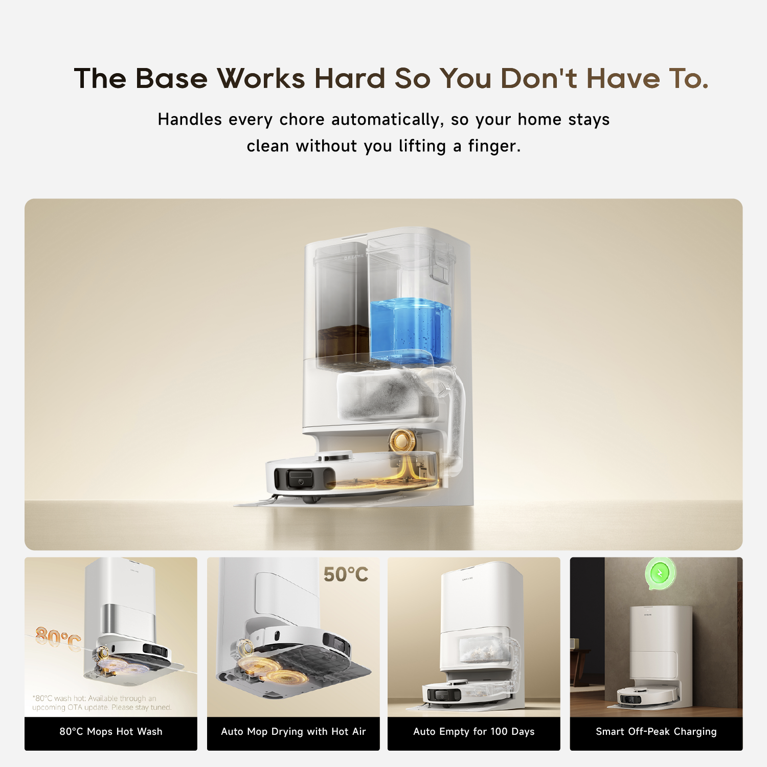 Robot mop base station with clear water tank and hot-air drying nozzle area