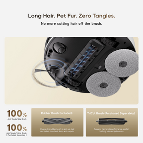 Robot vacuum brush roller with two gray mop pads and rotating side brush