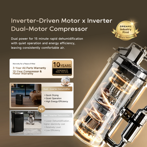 DB40 dehumidifier & purifier, dual-motor compressor and inverter-driven design diagram