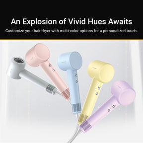 Pastel color hair dryer set with smoothing nozzles in multiple shades