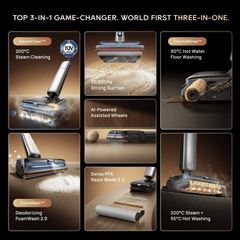 Steam wet & dry vacuum cleaner with clear tank and wide floor-cleaning brush head