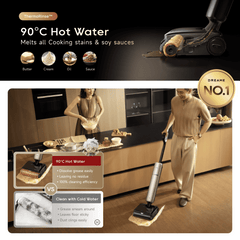 Wet & dry steam vacuum cleaner with clear dirt tank and rotating floor brush head