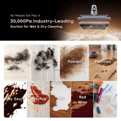 Wet & dry cordless vacuum cleaner with front suction nozzle, clear tank, and floor brush