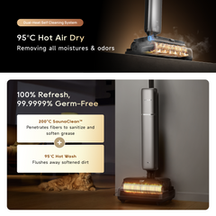 Cordless steam wet & dry vacuum with self-cleaning hot-air drying base and tank