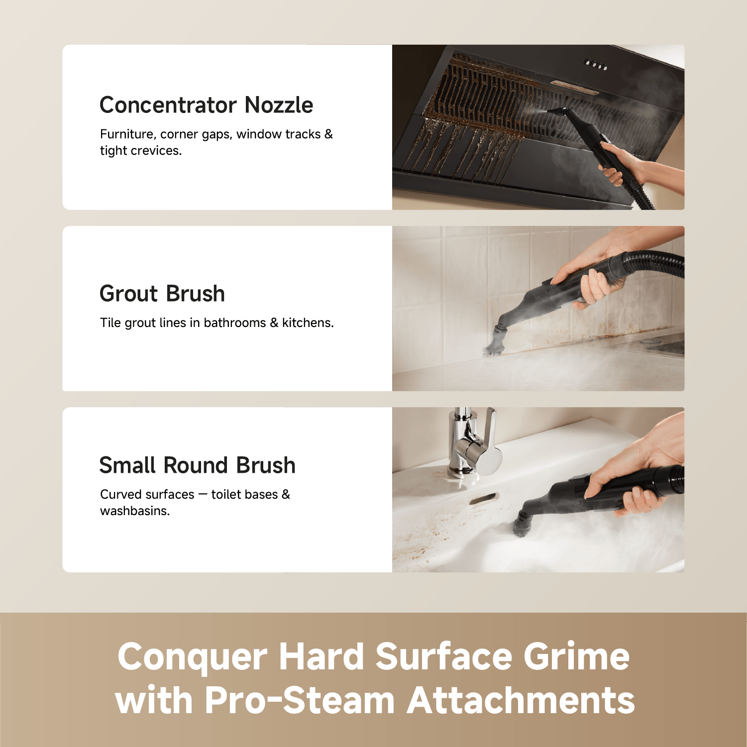 Dreame N20 steam spot cleaner attachment set: nozzle, grout brush, round brush
