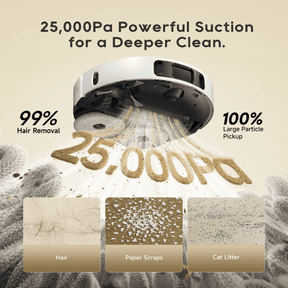 Robot vacuum and mop head with dual mop pads spinning over carpet for deep cleaning