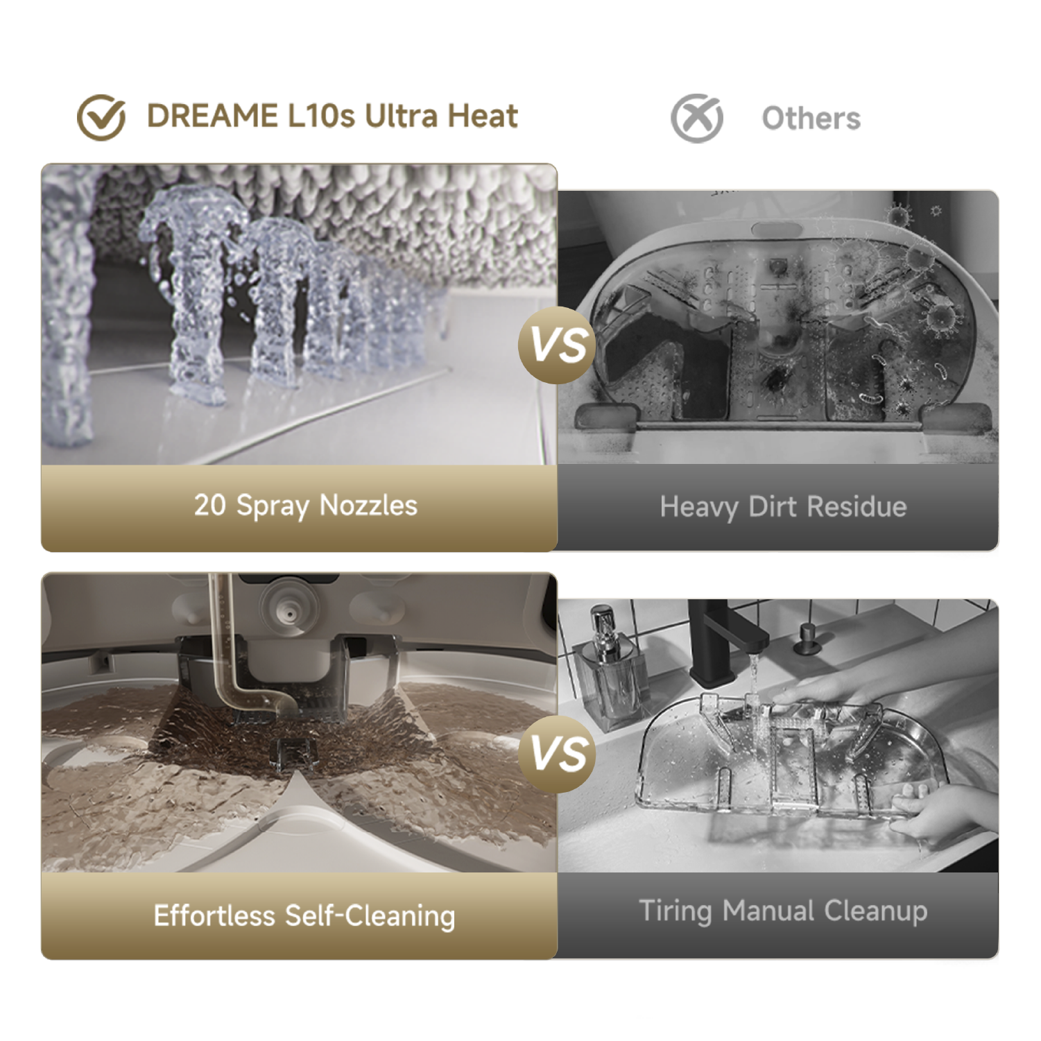 Robot vacuum and mop self-cleaning system with water-spray cleaning components