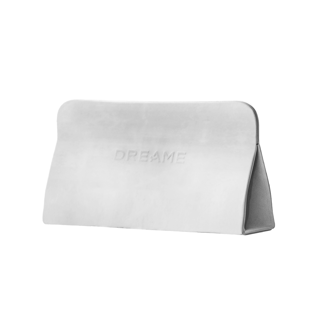 Dreame makeup pouch, light gray fabric with DREAM logo and zip closure