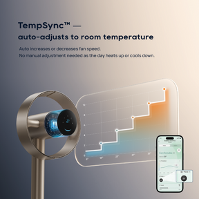 TempSync auto-adjust bladeless fan with app temperature graph display