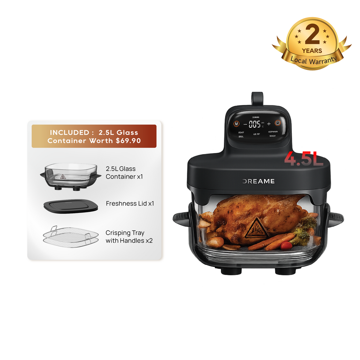 Dreame PT60 Tasti Portable Glass Air Fryer