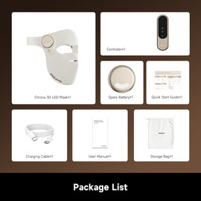 Dreame Chrona Proton 3D LED face mask kit with controller, cable, manual, and storage bag