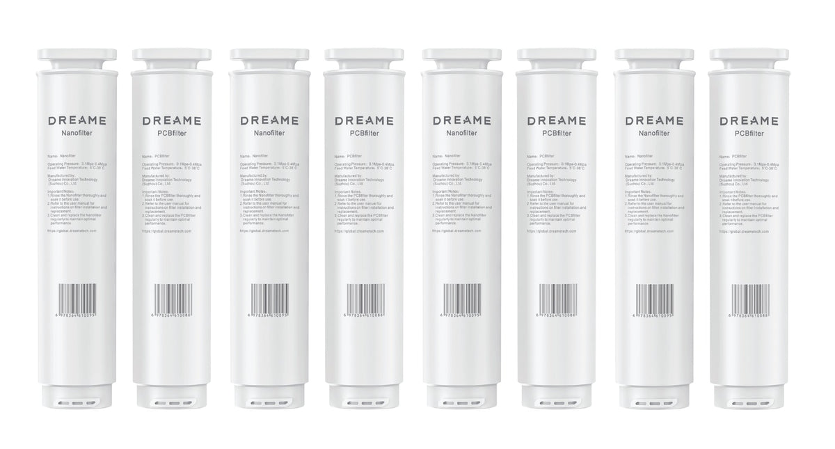 Dreame S1 water purifier filter cartridges—white cylinders with printed labels