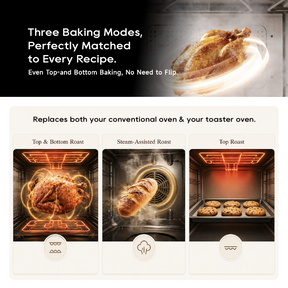 Microwave steam oven baking modes graphic with roasted food in oven cavity.