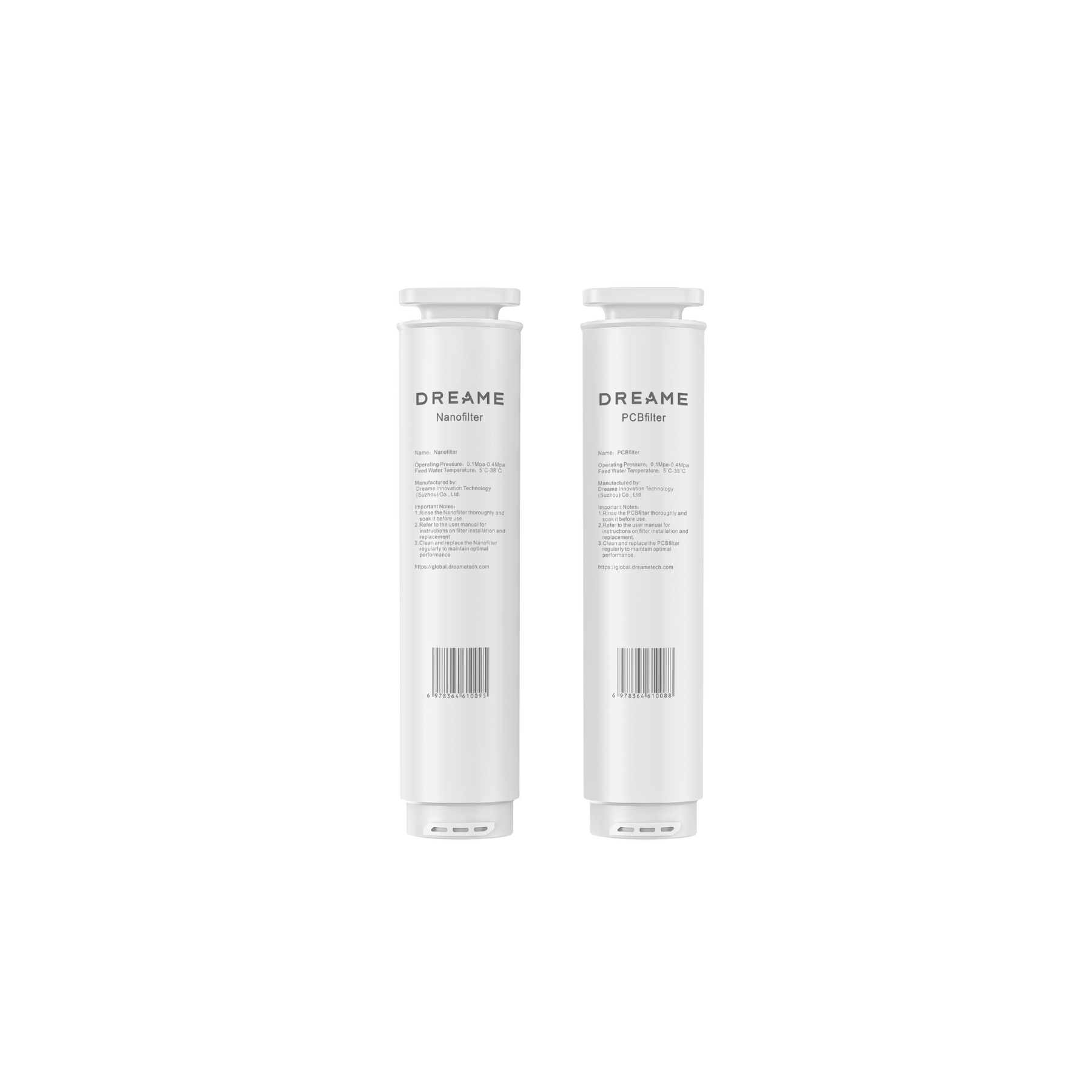 Dreame S1 water purifier filter cartridges (two), white with label