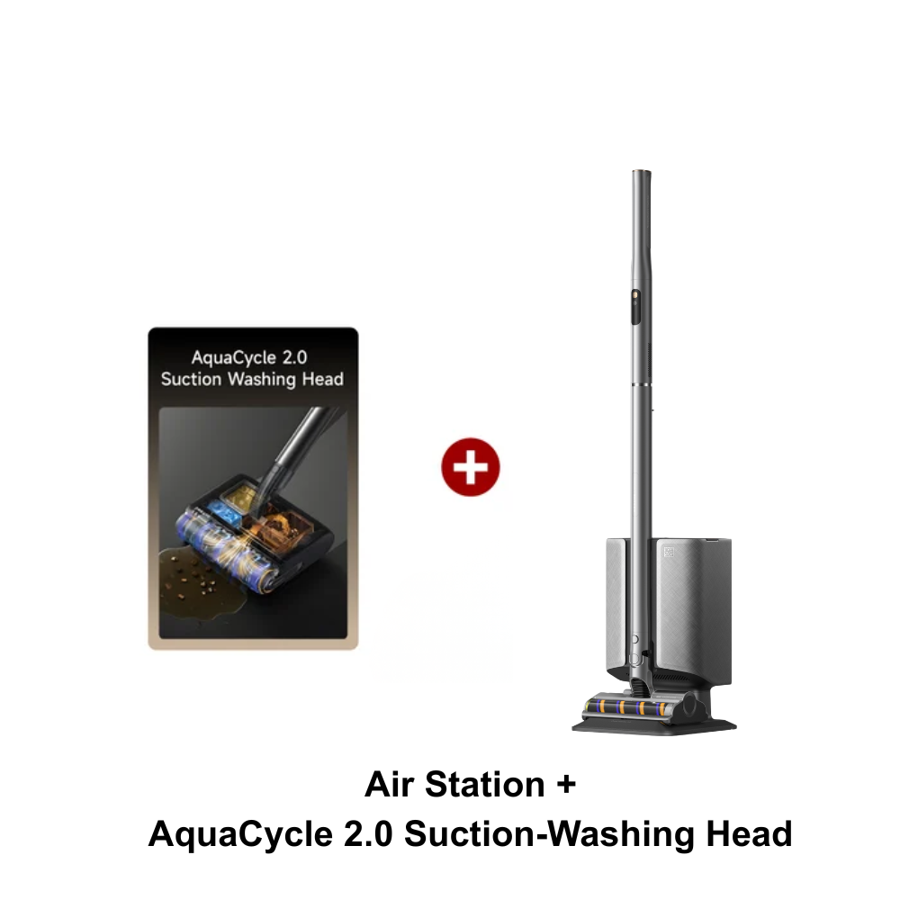 Cordless stick vacuum with auto-empty base station and washing head attachment