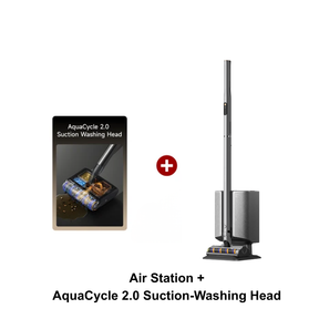 Cordless stick vacuum with auto-empty base station and washing head attachment