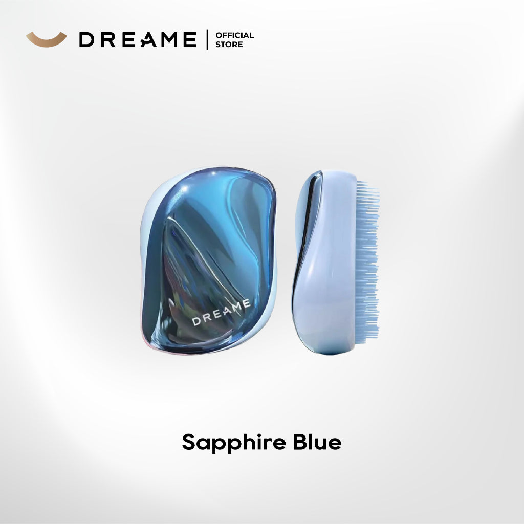 Dreame hair comb in Sapphire Blue, iridescent case with side comb brush