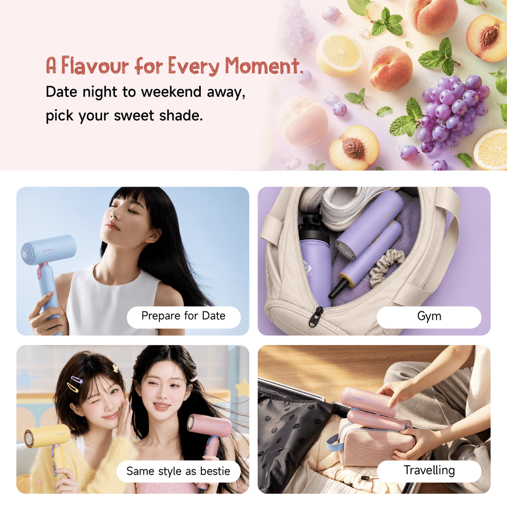Portable handheld hair dryer with compact design and narrow nozzle
