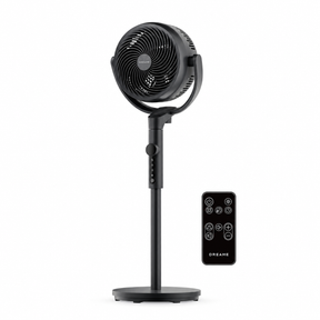 Black standing air circulator fan with included remote control