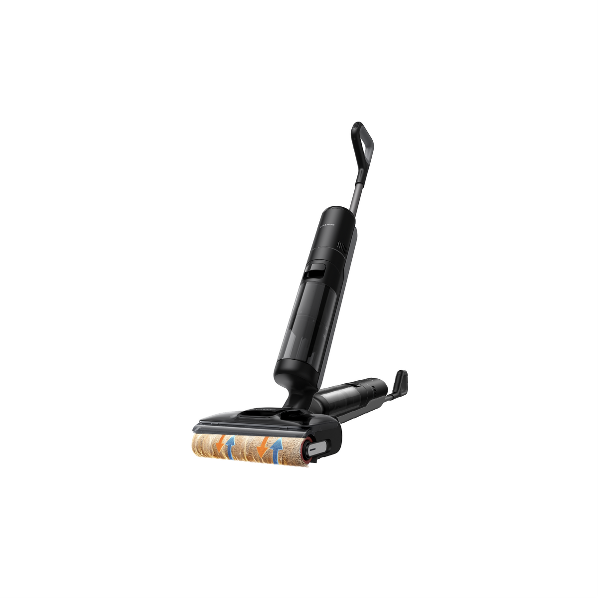 Cordless wet-dry vacuum cleaner with floor brush and rotating roller, black