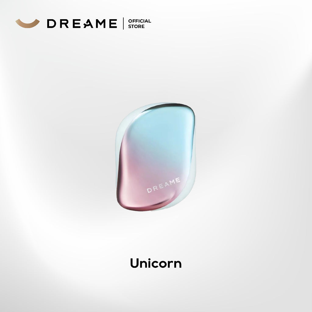Dreame hair comb case in Unicorn color, iridescent blue and pink