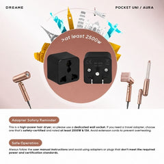 Compact travel hair dryer adapter plug set with black universal outlets